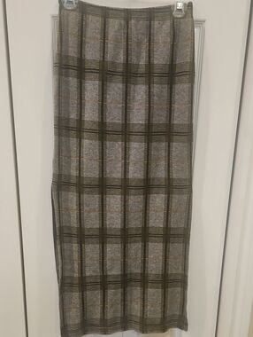Olive Plaid Pencil Midi Skirt
